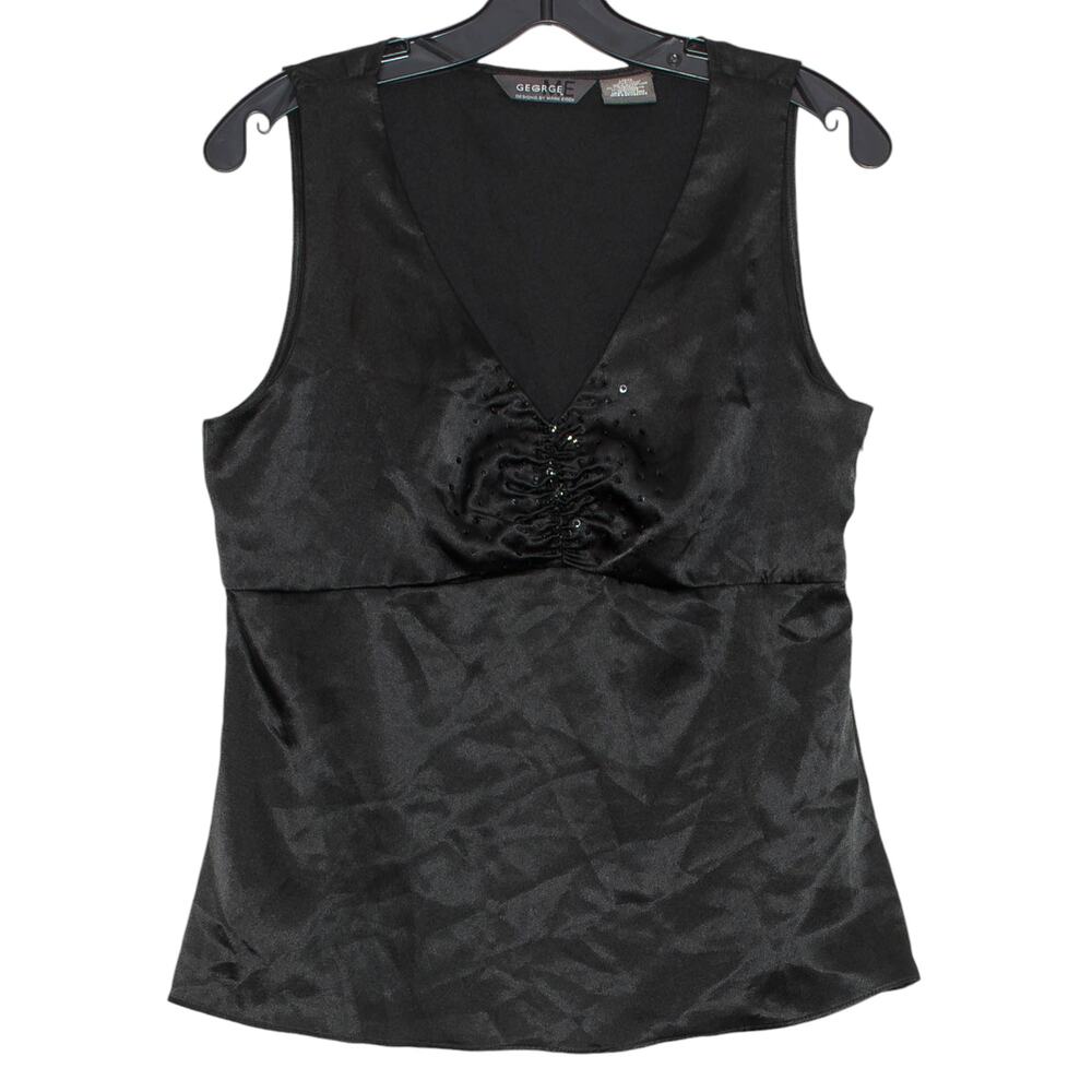 George Top Beaded Y2K Whimsigoth Minimalist Dark Academia Babydoll Black Medium